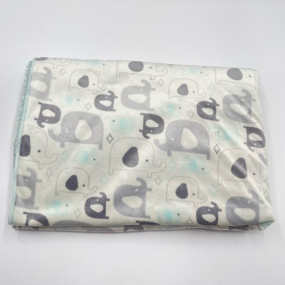 Chick Pea Gray Elephant Baby Security Blanket Mint Green Sherpa 30" X 35"